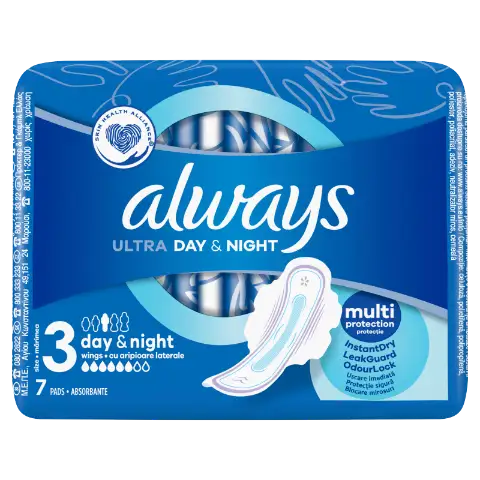 Always Ultra Day & Night (3-as méret) Szárnyas Egészségügyi Betét, 7 Db termékhez kapcsolódó kép