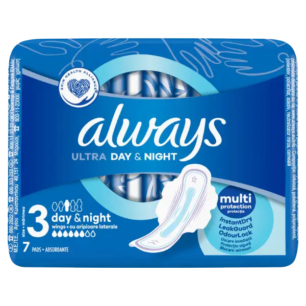 Always Ultra Day & Night (3-as méret) Szárnyas Egészségügyi Betét, 7 Db termékhez kapcsolódó kép