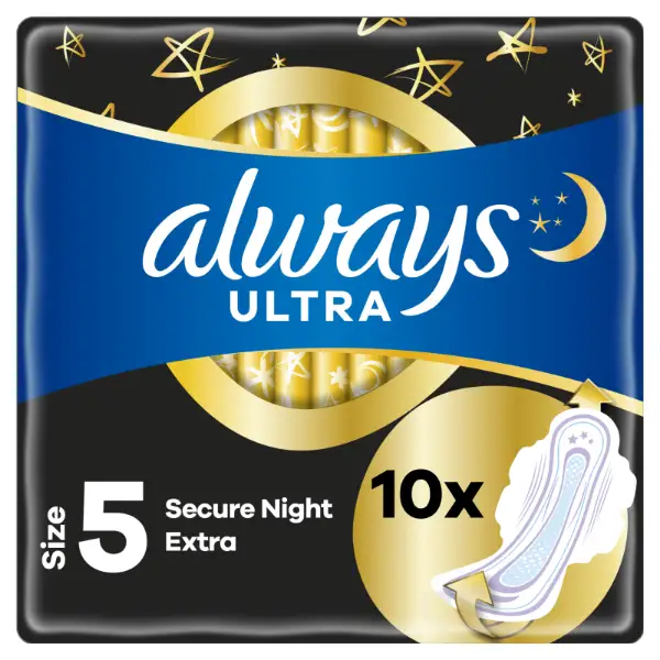 Always Ultra Secure Night Extra (5-ös Méret) Szárnyas Betét Egészségügyi Betét, 10 Db termékhez kapcsolódó kép