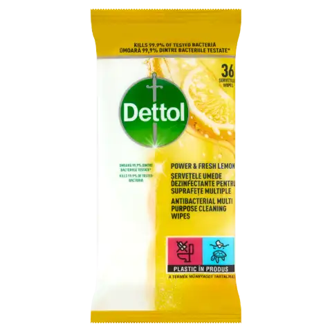 Dettol Power & Fresh Frissítő Citrom & Lime univerzális felülettisztító törlőkendő 36 db termékhez kapcsolódó kép