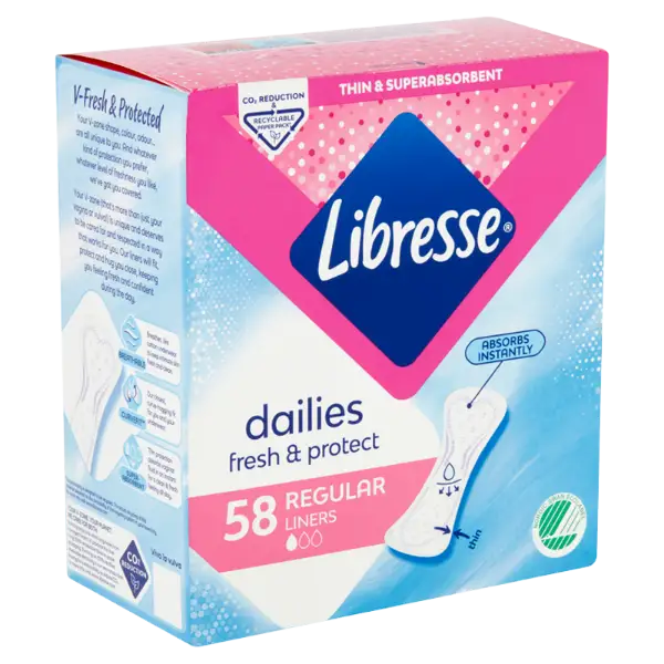 Libresse Dailies V-Protection & Freshness Regular tisztasági betét 58 db termékhez kapcsolódó kép