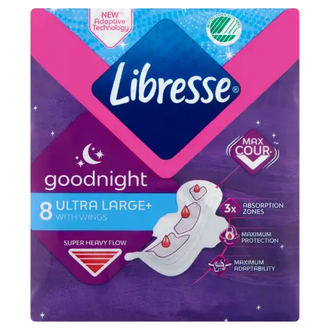 Libresse Ultra Large+ Goodnight egészségügyi betét éjszakai használatra 8 db termékhez kapcsolódó kép