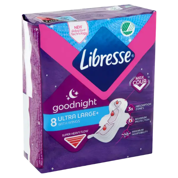 Libresse Ultra Large+ Goodnight egészségügyi betét éjszakai használatra 8 db termékhez kapcsolódó kép