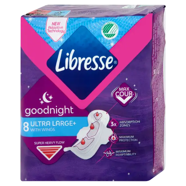 Libresse Ultra Large+ Goodnight egészségügyi betét éjszakai használatra 8 db termékhez kapcsolódó kép