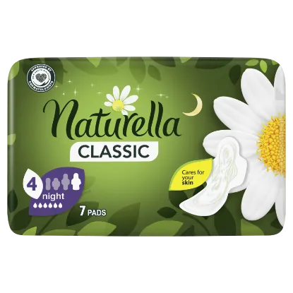 Naturella Classic Night Camomile Egészségügyi Betét szárnyas betét x7 termékhez kapcsolódó kép