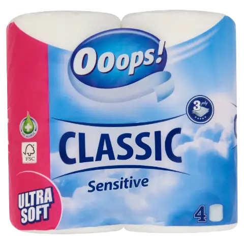 Ooops! Classic Sensitive toalettpapír 3 rétegű 4 tekercs termékhez kapcsolódó kép