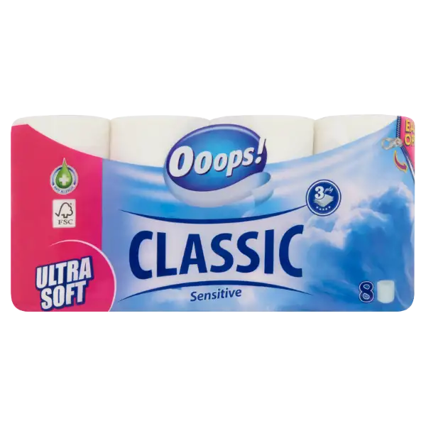 Ooops! Classic Sensitive toalettpapír 3 rétegű 8 tekercs termékhez kapcsolódó kép