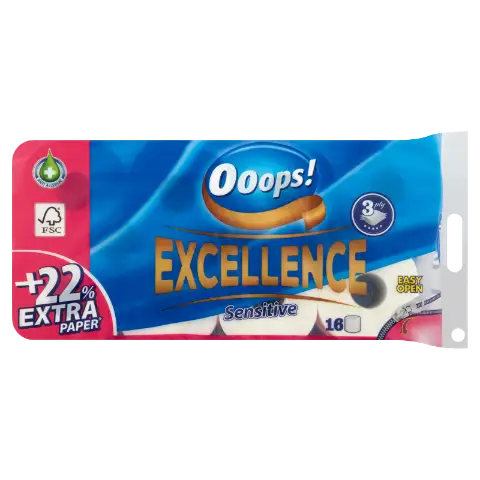 Ooops! Excellence Sensitive toalettpapír 3 rétegű 16 tekercs termékhez kapcsolódó kép