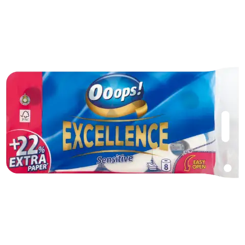 Ooops! Excellence Sensitive toalettpapír 3 rétegű 8 tekercs termékhez kapcsolódó kép