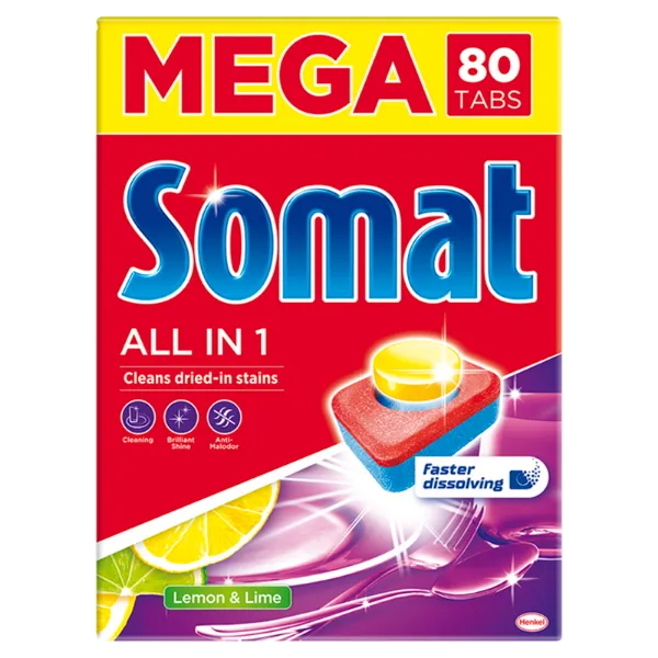 Somat All in 1 Lemon & Lime gépi mosogatótabletta 80 db 1408 g termékhez kapcsolódó kép