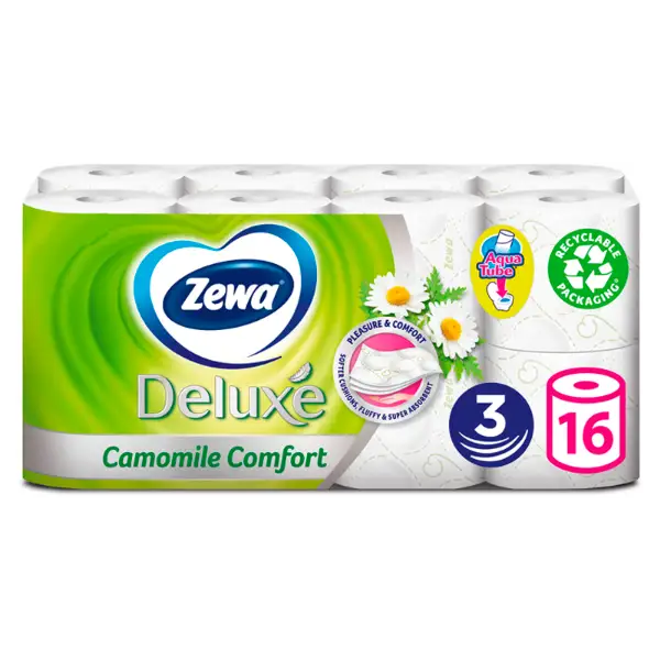 Zewa Deluxe Camomile Comfort toalettpapír 3 rétegű 16 tekercs termékhez kapcsolódó kép