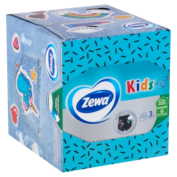 Zewa Kids dobozos illatmentes papír zsebkendő 3 rétegű 60 db termékhez kapcsolódó kép