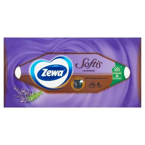 Zewa Softis Lavender illatosított dobozos papírzsebkendő 4 rétegű 80 db termékhez kapcsolódó kép