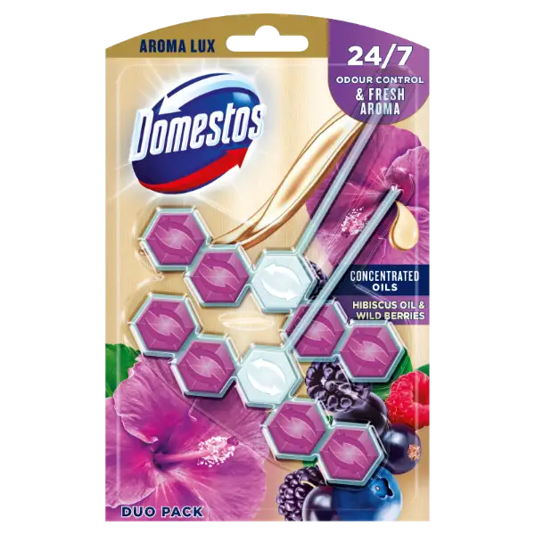 DOMESTOS Aroma Lux Hibiscus Oil & Wild Berries WC frissítő blokk 2 x 55 g termékhez kapcsolódó kép