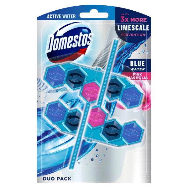 DOMESTOS Power5+ Pink Magnolia Active Blue Water WC frissítő blokk 2 x 53 g termékhez kapcsolódó kép