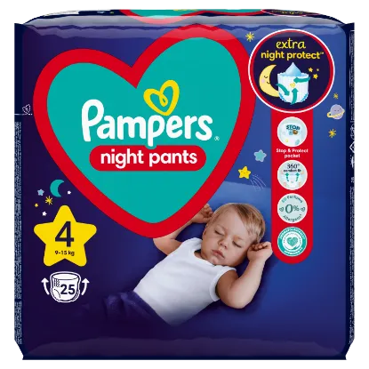 Pampers Night Pants Éjszakai Bugyipelenka, 4 Méret, 25 Bugyipelenka, 9kg-15kg termékhez kapcsolódó kép