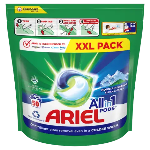 Ariel All-in-1 PODS Mountain Spring folyékony mosókapszula  50 Mosáshoz termékhez kapcsolódó kép