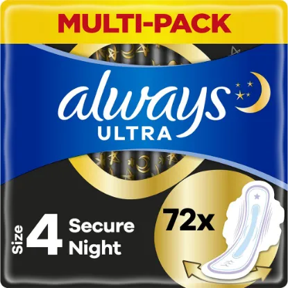 Always Ultra Secure Night (4-es Méret) Szárnyas Betét Egészségügyi Betét, 72 Db termékhez kapcsolódó kép