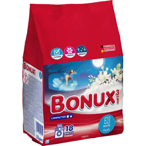 BONUX mosópor White Lilac fehér és világos ruhákhoz 18 mosás 1,17 kg termékhez kapcsolódó kép