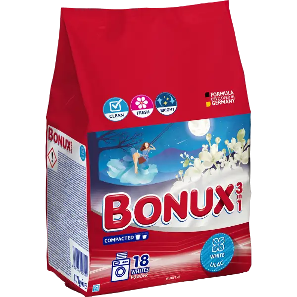 BONUX mosópor White Lilac fehér és világos ruhákhoz 18 mosás 1,17 kg termékhez kapcsolódó kép