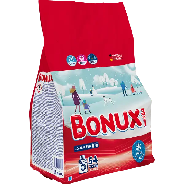 BONUX mosópor Polar Ice Fresh fehér és világos ruhákhoz 54 mosás 3,51 kg termékhez kapcsolódó kép