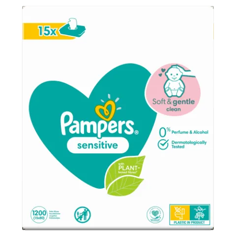 Pampers Sensitive Nedves Törlőkendő, 15 Csomag = 1200 db termékhez kapcsolódó kép