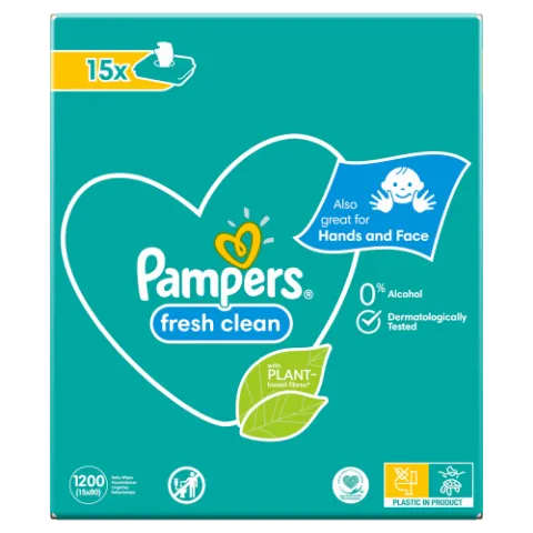 Pampers Fresh Clean Nedves Törlőkendő, 15 Csomag = 1200 db termékhez kapcsolódó kép