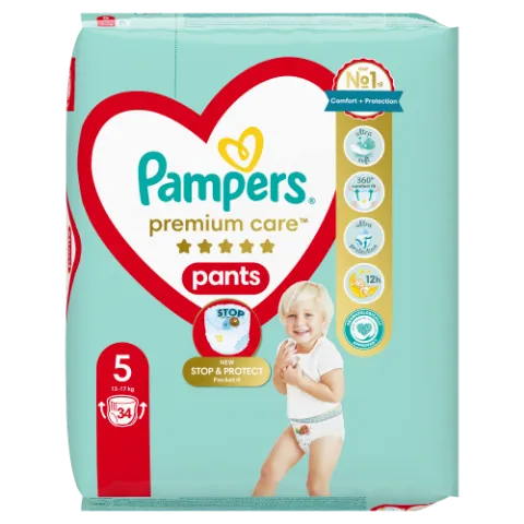 Pampers Premium Care Bugyipelenka, Méret: 5, 34 db Bugyipelenka, 12kg - 17kg termékhez kapcsolódó kép