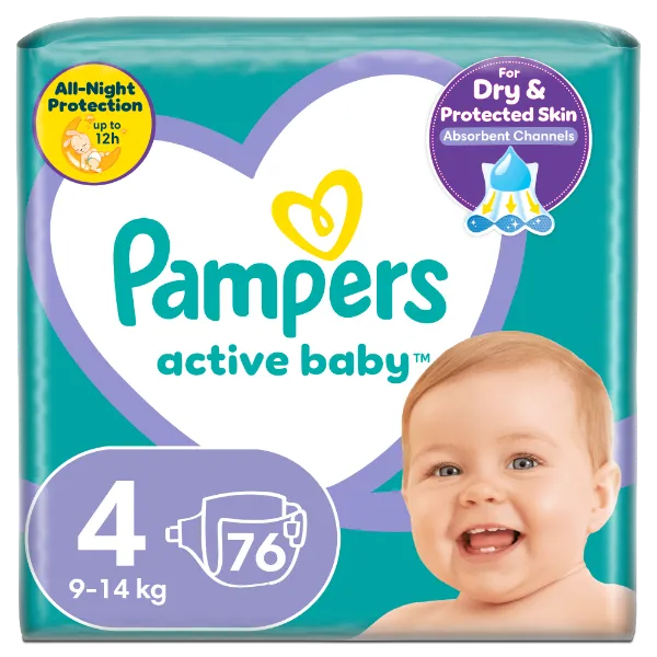 Pampers Active Baby 4, 76 Db Pelenka, 9kg-14kg termékhez kapcsolódó kép