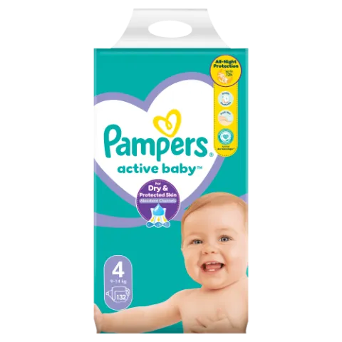 Pampers Active Baby 4, 132 Db Pelenka, 9kg-14kg termékhez kapcsolódó kép