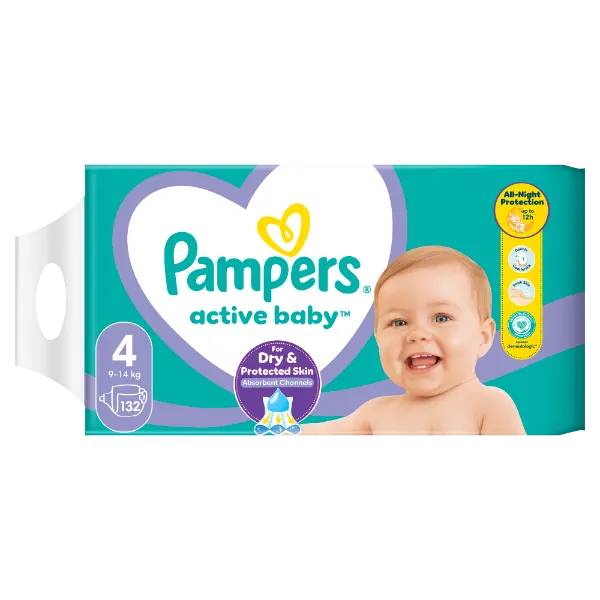 Pampers Active Baby 4, 132 Db Pelenka, 9kg-14kg termékhez kapcsolódó kép