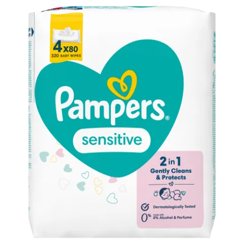 Pampers Sensitive Nedves Törlőkendő, 4 Csomag = 320 db termékhez kapcsolódó kép