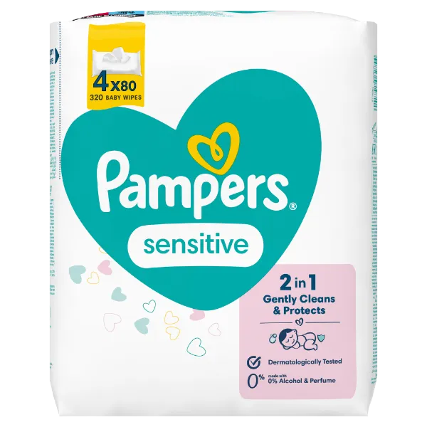 Pampers Sensitive Nedves Törlőkendő, 4 Csomag = 320 db termékhez kapcsolódó kép