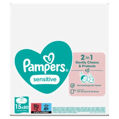 Pampers Sensitive Nedves Törlőkendő, 15 Csomag = 1200 db termékhez kapcsolódó kép