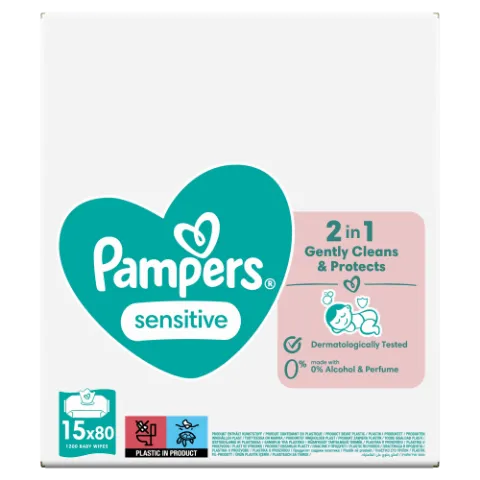 Pampers Sensitive Nedves Törlőkendő, 15 Csomag = 1200 db termékhez kapcsolódó kép