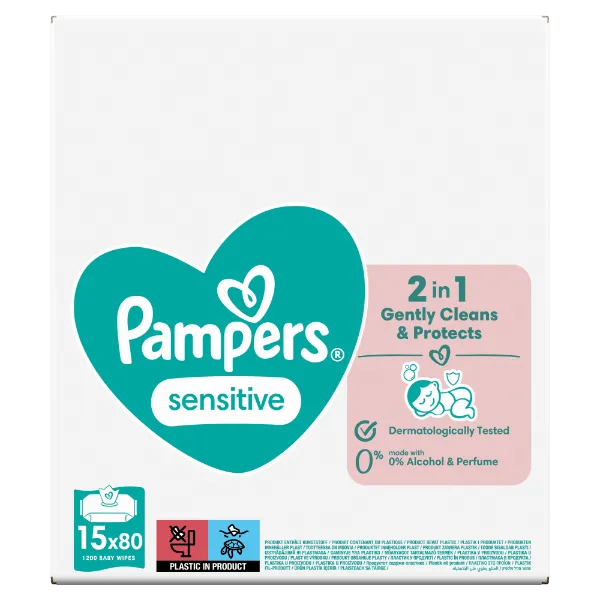 Pampers Sensitive Nedves Törlőkendő, 15 Csomag = 1200 db termékhez kapcsolódó kép