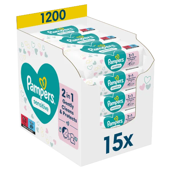 Pampers Sensitive Nedves Törlőkendő, 15 Csomag = 1200 db termékhez kapcsolódó kép