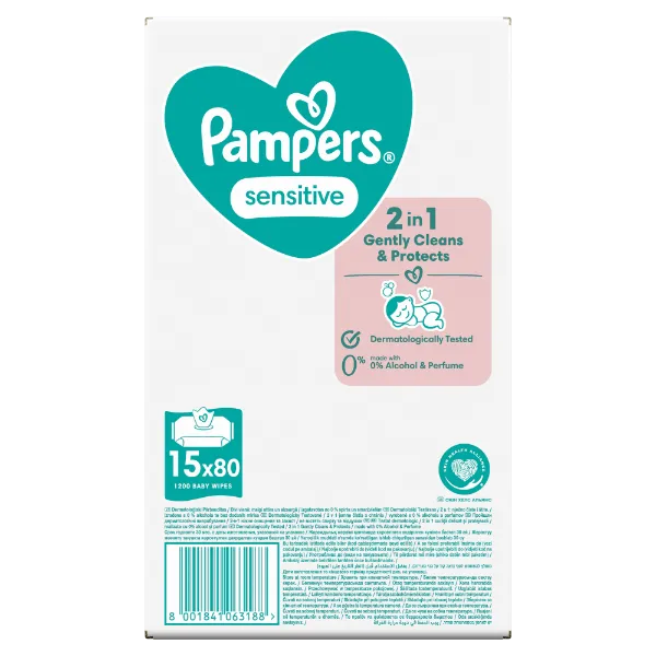 Pampers Sensitive Nedves Törlőkendő, 15 Csomag = 1200 db termékhez kapcsolódó kép