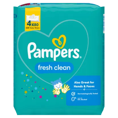 Pampers Fresh Clean Nedves Törlőkendő, 4 Csomag = 320 db termékhez kapcsolódó kép