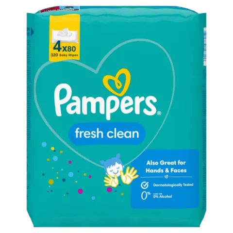 Pampers Fresh Clean Nedves Törlőkendő, 4 Csomag = 320 db termékhez kapcsolódó kép