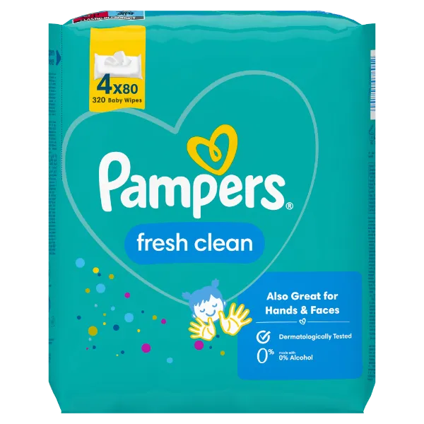 Pampers Fresh Clean Nedves Törlőkendő, 4 Csomag = 320 db termékhez kapcsolódó kép