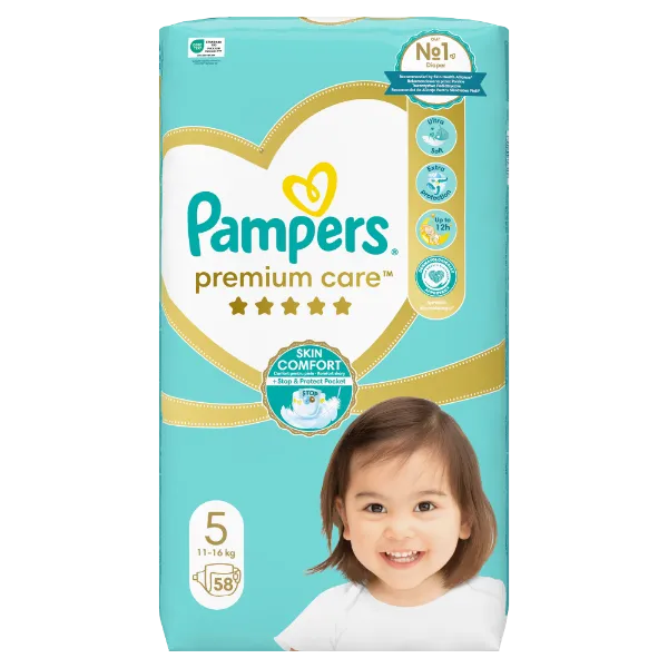 Pampers Premium Care Pelenka, 5 Méret, 58 db, 11kg-16kg termékhez kapcsolódó kép