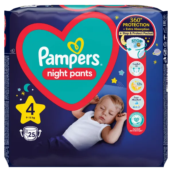 Pampers Night Pants Éjszakai Bugyipelenka, 4 Méret, 25 Bugyipelenka, 9kg-15kg termékhez kapcsolódó kép