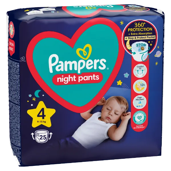 Pampers Night Pants Éjszakai Bugyipelenka, 4 Méret, 25 Bugyipelenka, 9kg-15kg termékhez kapcsolódó kép