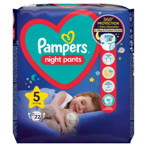 Pampers Night Pants Éjszakai Bugyipelenka, 5 Méret, 22 Bugyipelenka, 12kg-17kg termékhez kapcsolódó kép