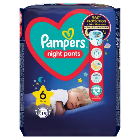 Pampers Night Pants Éjszakai Bugyipelenka, 6 Méret, 19 Bugyipelenka, 15kg+ termékhez kapcsolódó kép