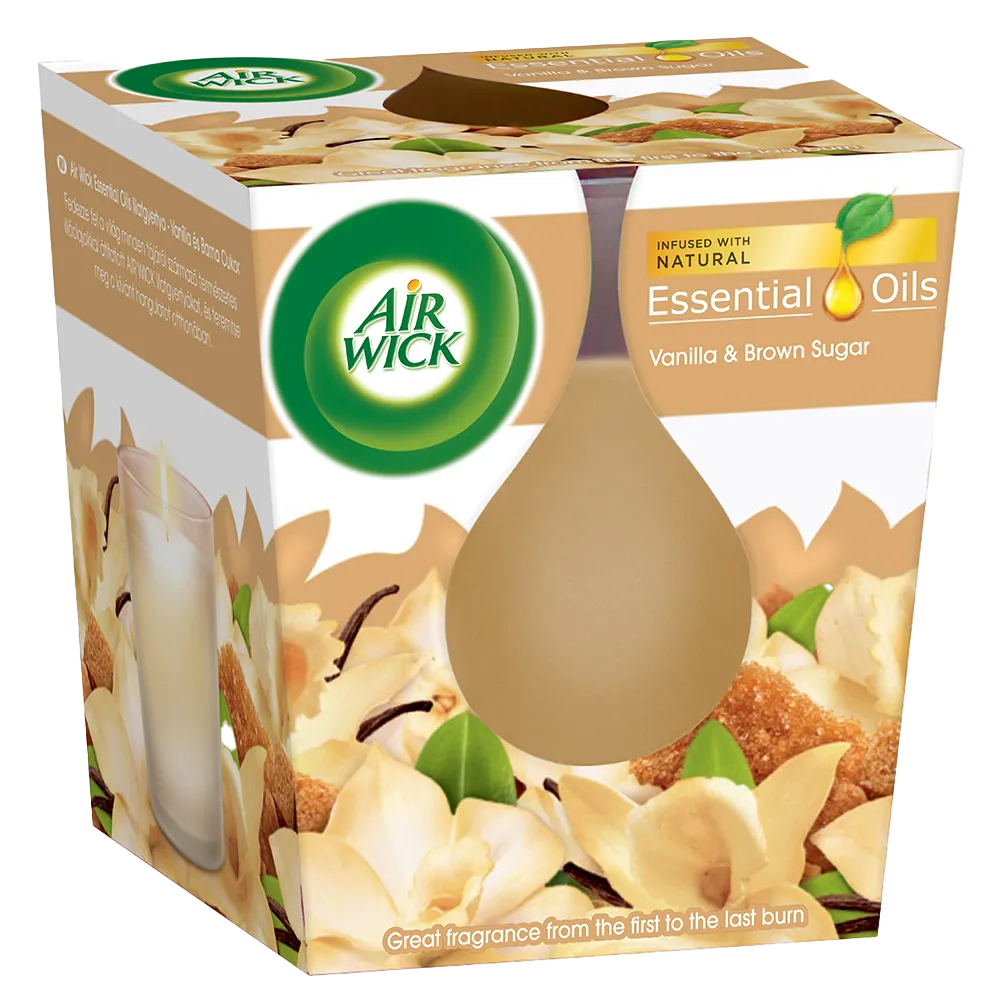 Air Wick Essential Oils illatgyertya Vanília és barnacukor, 105g