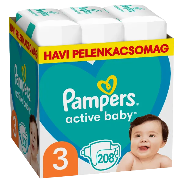 Pampers bugyipelenka - havi pelenkacsomag Méret: 3, 208 db Pelenka, 6kg - 10kg termékhez kapcsolódó kép