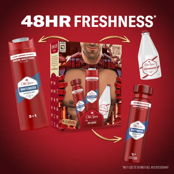 Old Spice Whitewater Ironman ajándékcsomag (deo spray,  tusfürdő és borotválkozás utáni arcszesz) termékhez kapcsolódó kép