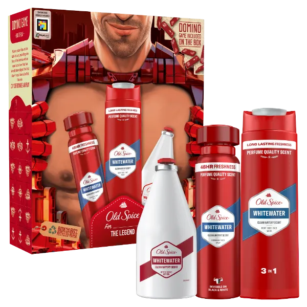 Old Spice Whitewater Ironman ajándékcsomag (deo spray,  tusfürdő és borotválkozás utáni arcszesz) termékhez kapcsolódó kép